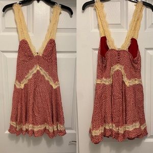 Red + lace floral dress